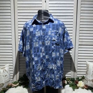 Nat Nast Luxury Originals Men's Silk Blue & White Geometric Button Up Size‎ XXL